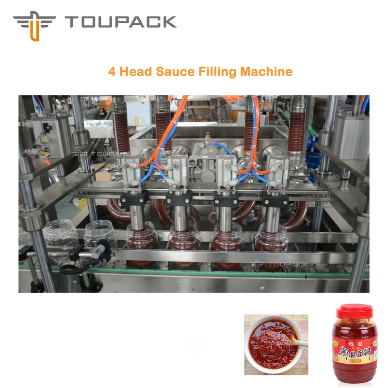 Sistema de enchimento líquido principal de Bean Sauce Filling 4 largos grossos da máquina de empacotamento do molho do PLC