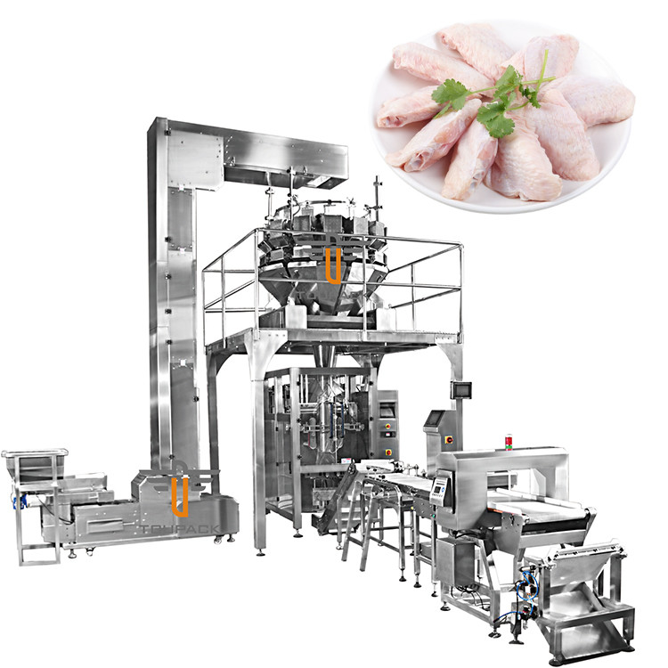 VFFS Máquina de enchimento de pesagem vertical de alimentos congelados Broiler Wing Chicken Leg Duck Neck Packing Machine