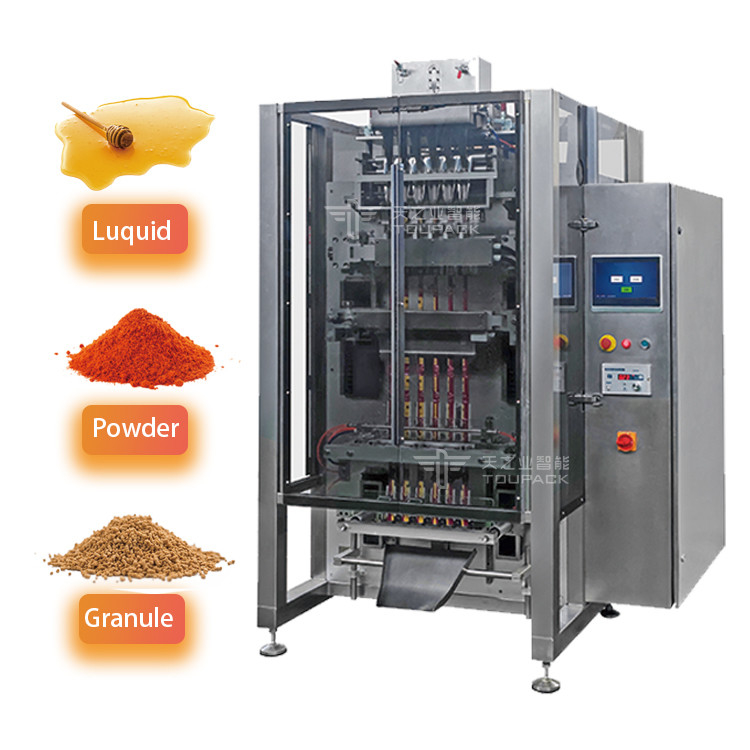 Máquina de embalagem vertical de várias linhas para molho líquido, gel esportivo, pasta de chocolate, maionese, condensado de mel