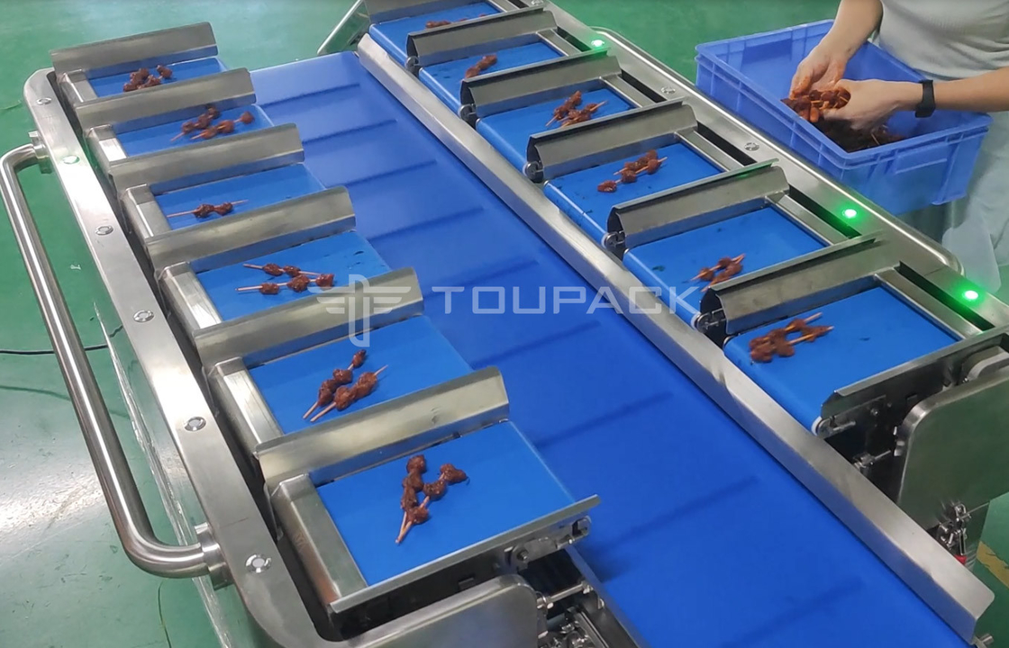 PLC Balanças Eletrônicas Bife Peixe Frango Frutos do Mar Garrafa Salsicha Peso Multi-cabeças Cinturão Alimentador Combinação