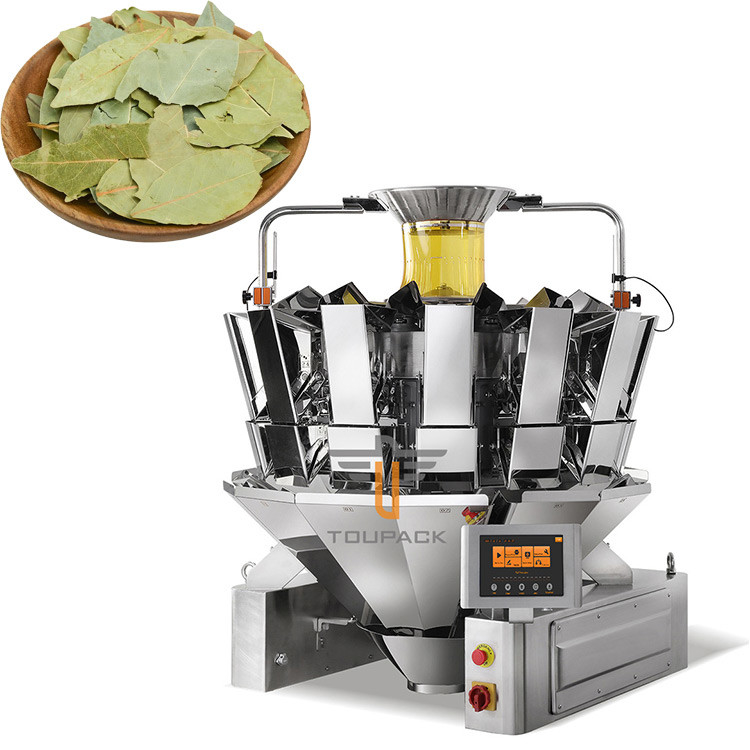 Máquina de embalagem de pesagem vertical totalmente automática para folhas secas de chá folha de baía com 14 pesador multi-cabeça