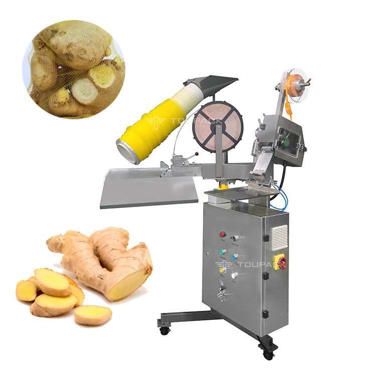 Máquina manual de embalagem de sacos de malha de alho com grampos Máquina de embalagem de sacos de malha de gengibre semiautomática