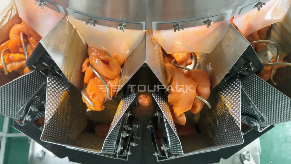 Frango fresco Ovelha Carne de porco Carne de bovino Multihead Pesador 14 Cabeças parafusos Carne máquina de preenchimento