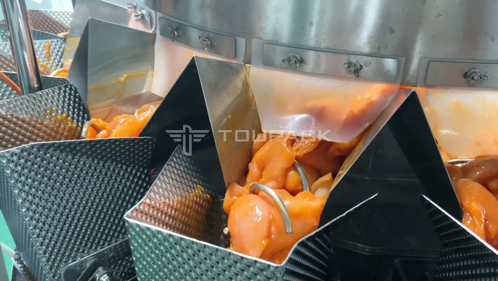 Frango fresco Ovelha Carne de porco Carne de bovino Multihead Pesador 14 Cabeças parafusos Carne máquina de preenchimento
