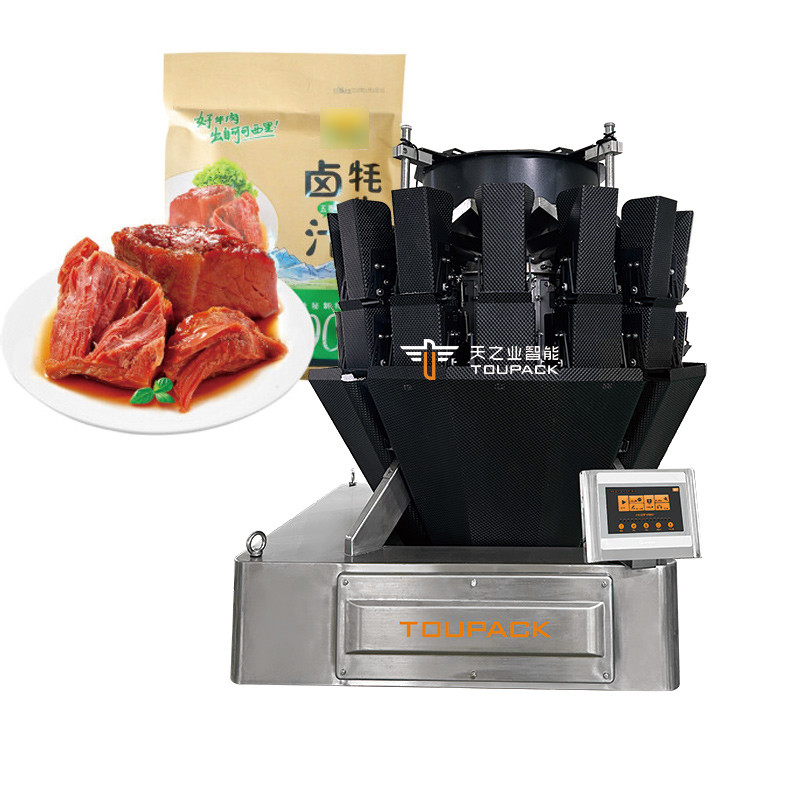 Máquina automática de embalagem de carne de bovino carne de porco carne de aves de capoeira salsichas de alimentos pegajosos com máquina de embalagem de vedação de pesagem multi-chefe