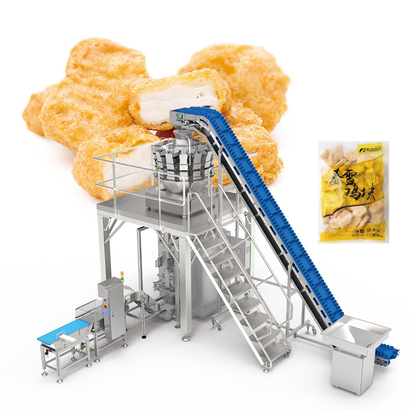 Máquina de embalagem automática de alimentos congelados bolinhos de frango carne de vaca bife de alimentos congelados rolos de filme máquina de fabricação de sacos