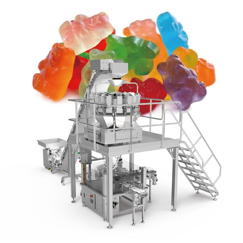 Máquina automática de embalagem de frutos secos, batatas gaseificadas, bolsas de fecho, bolsas de fecho, com sistema de pesas de várias cabeças