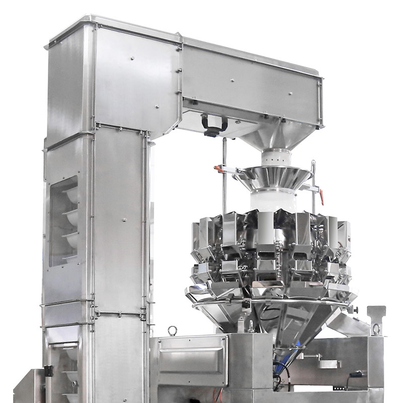 Máquina automática de embalagem de frutos secos, batatas gaseificadas, bolsas de fecho, bolsas de fecho, com sistema de pesas de várias cabeças