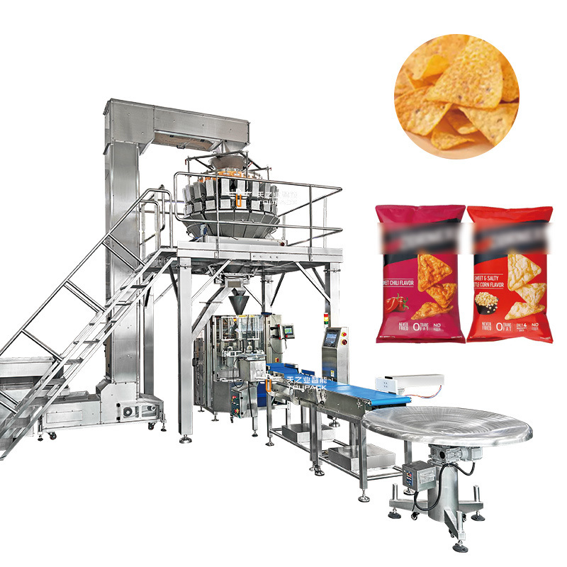 Equipamento de Embalagem de Pesadoras Multicabeça Industriais Pipoca Salgadinhos Açúcar Biscoitos Café Bolacha Linha de Embalagem de Sacos Plásticos