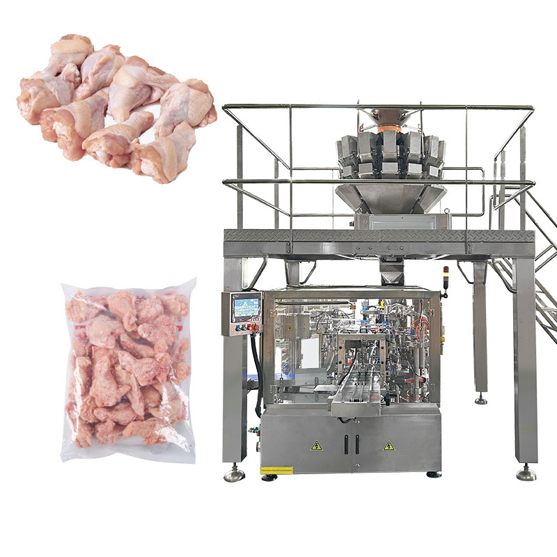 Máquina de Embalagem Ponderadora Multicabeça com Rosca para Materiais Viscosos Automática para Embalagem de Coxas de Frango Congeladas e Nuggets de Frango