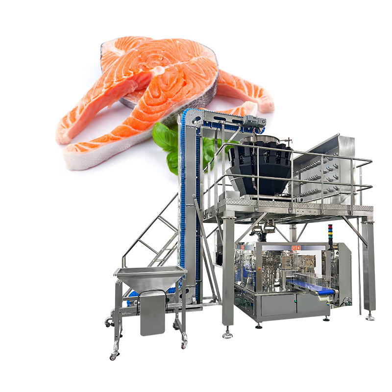 Máquina de Embalagem Ponderadora Multicabeça com Rosca para Materiais Viscosos Automática para Embalagem de Coxas de Frango Congeladas e Nuggets de Frango