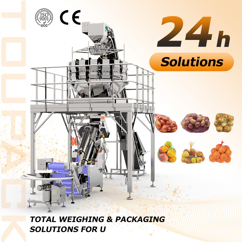 Máquina de embalagem automática de sacos de malha com 15 ¢ 30 sacos/min velocidade e 0,45 ~ 5 kg de capacidade para cebola de batata