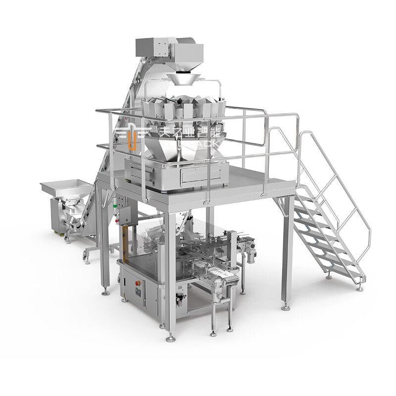 Pesagem automática de alta velocidade e máquina de enchimento de latas de plástico para lanches de carne seca de frango e carne bovina