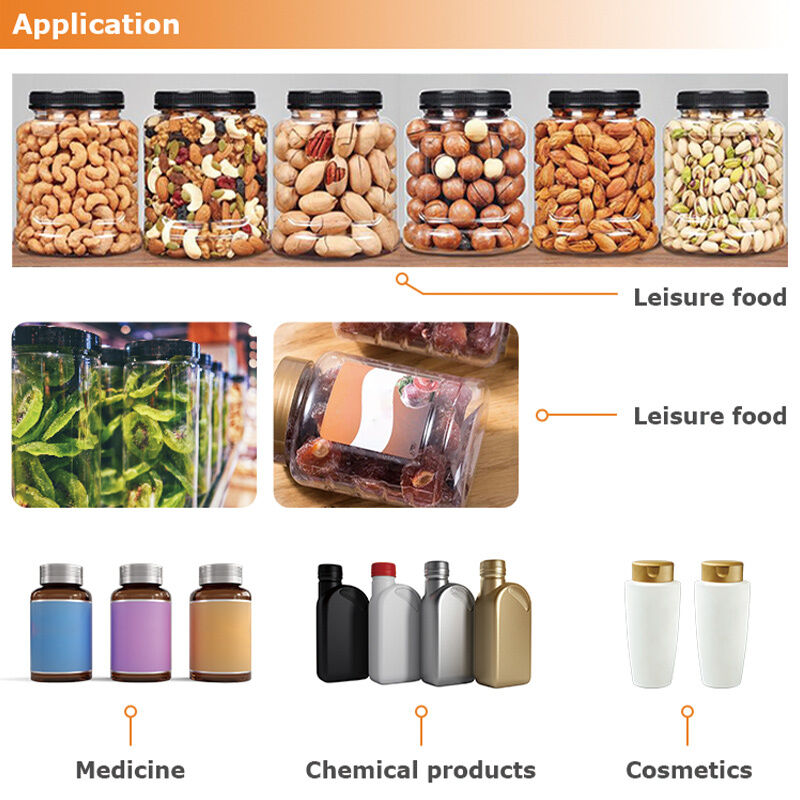 Pesagem automática de alta velocidade e máquina de enchimento de latas de plástico para lanches de carne seca de frango e carne bovina