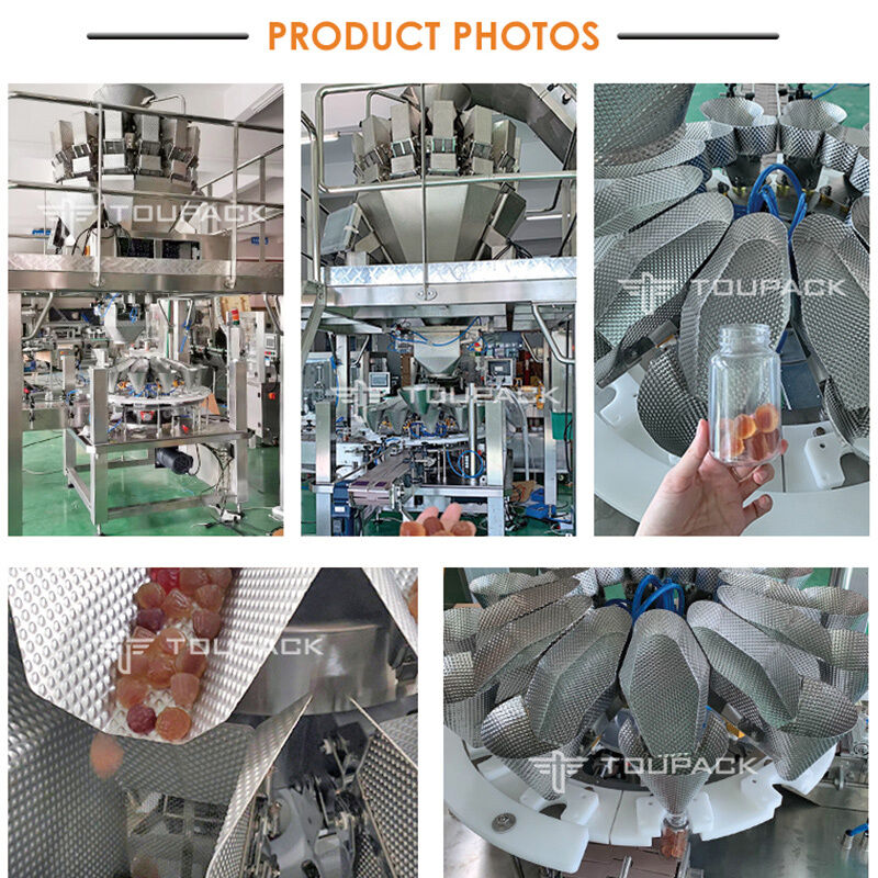 Pesagem automática de alta velocidade e máquina de enchimento de latas de plástico para lanches de carne seca de frango e carne bovina
