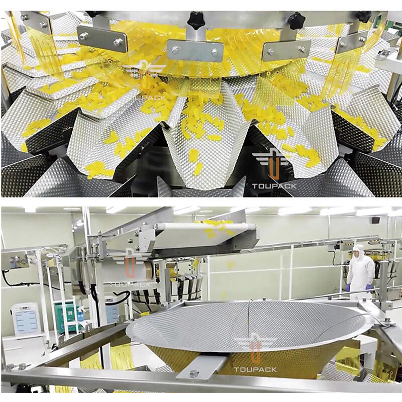 Máquina automática de enchimento de latas de pipoca para doces, balança multicabeça, linha de embalagem de enchimento de frascos de plástico