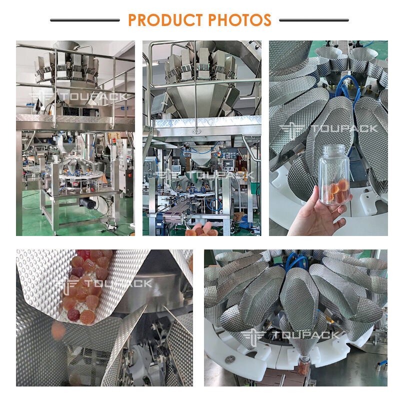 Máquina automática de enchimento de latas de pipoca para doces, balança multicabeça, linha de embalagem de enchimento de frascos de plástico