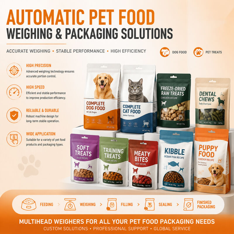 Máquina automática de embalagem de bolsas Doy que combina pesador linear para material granular de alimentação seca para animais de estimação sênior