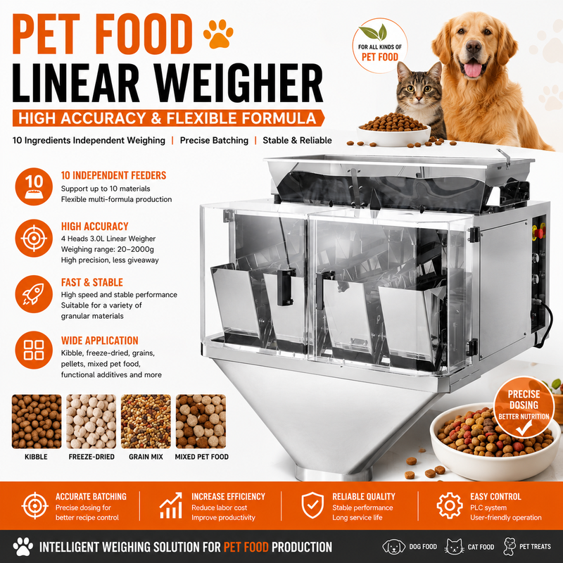 Máquina automática de embalagem de bolsas Doy que combina pesador linear para material granular de alimentação seca para animais de estimação sênior