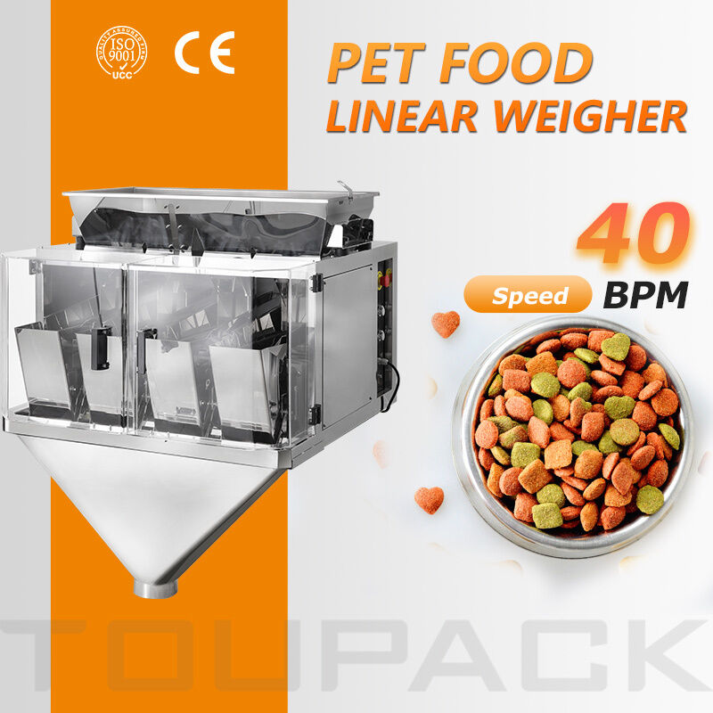 Máquina automática de embalagem de bolsas Doy que combina pesador linear para material granular de alimentação seca para animais de estimação sênior