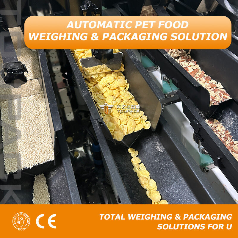 Máquina automática de embalagem de bolsas Doy que combina pesador linear para material granular de alimentação seca para animais de estimação sênior