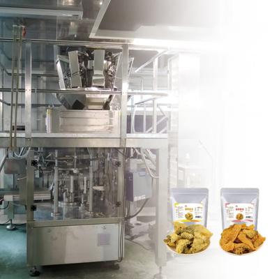 Sistemas de empacotamento soprados totalmente automático de Fried Fish Skin Weighing And da máquina de enchimento do alimento