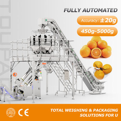Máquina de embalagem automática de sacos de malha com 15 ¢ 30 sacos/min velocidade e 0,45 ~ 5 kg de capacidade para cebola de batata