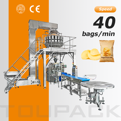 Linha de embalagem de alimentos tufados de alta qualidade com balança multicabeças, 30-60 sacos/min