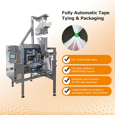 Máquina automática de fechamento de sacos para embalagens de frutas e vegetais frescos com fita adesiva ou sistema de fechamento de clipe de plástico