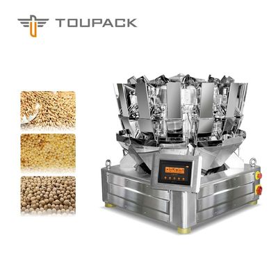Cereal principal do pesador do estojo compacto PLC/MCU 10 Multihead, cereal e massa do cabo flexível do milho, doces, semente, porca, máquina de embalagem do biscoito